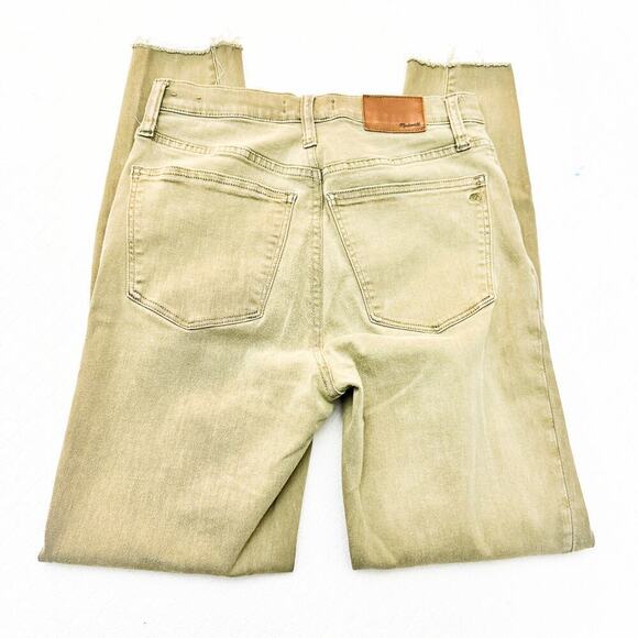Madewell 9" High-Rise Skinny Green Khaki Denim Jeans Raw Hem Size 28 - Picture 5 of 10